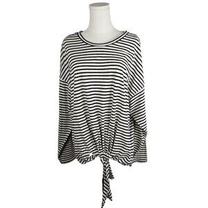 7 For All Mankind Stripe Navy White Long Sleeve Tie Hem Top Large‎ Nautical
